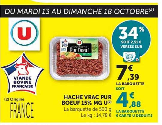 HACHE VRAC PUR BOEUF 15% MG U