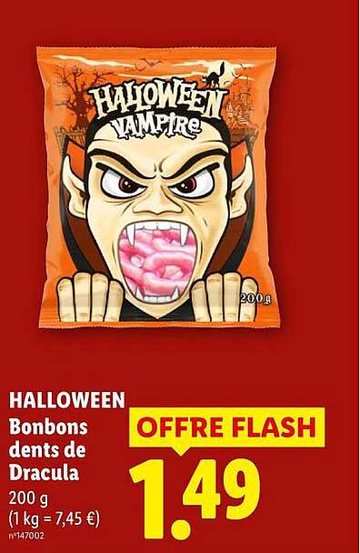 HALLOWEEN Bonbons dents de Dracula 200 g (1 kg = 7,45 €) n°147002 OFFRE FLASH