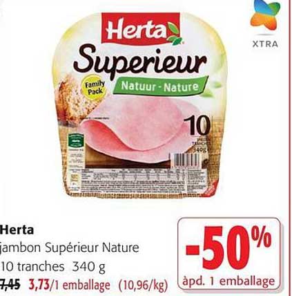 Herta Jambon Supérieur Nature 10 tranches 340 g