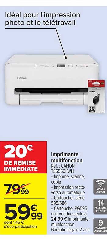 Imprimante multifonction Réf. : CANON TS6550I WH