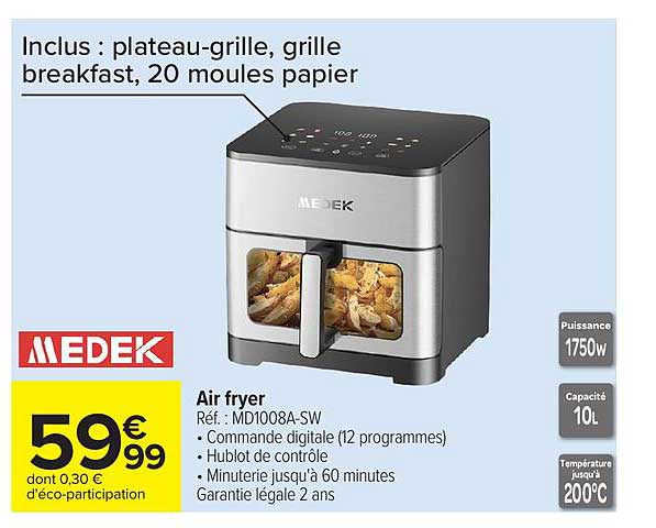 Inclus : plateau-grille, grille breakfast, 20 moules papier