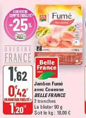 Jambon Fumé avec Couenne BELLE FRANCE 2 tranches