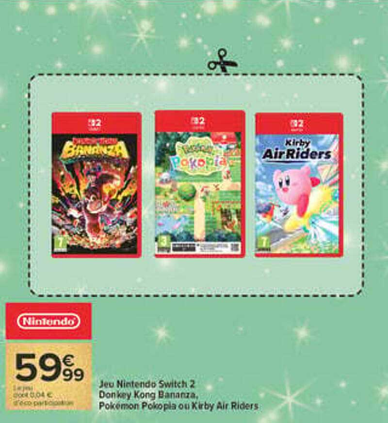 Jeu Nintendo Switch 2 Donkey Kong Bananza, Pokémon Pokopia ou Kirby Air Riders
