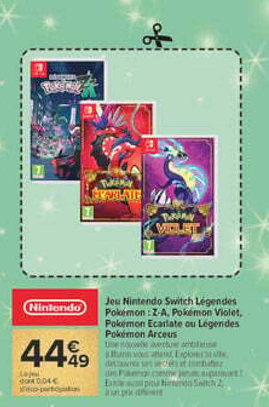 Jeu Nintendo Switch Legends Pokémon Z-A, Pokémon Violet, Pokémon Ecarlate ou Legends Pokémon Arceus