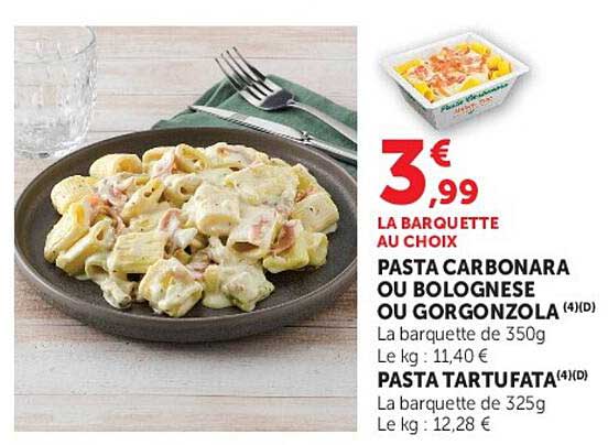 LA BARQUETTE AU CHOIX PASTA CARBONARA OU BOLOGNESE OU GORGONZOLA