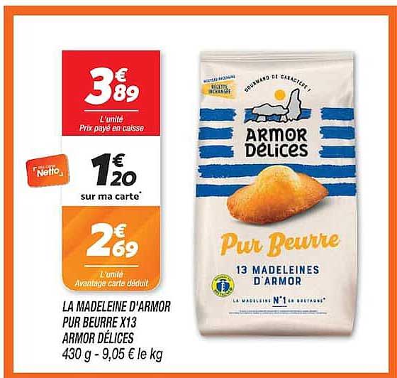 LA MADELEINE D'ARMOR PUR BEURRE X13 ARMOR DÉLICES 430 g - 9,05 € le kg