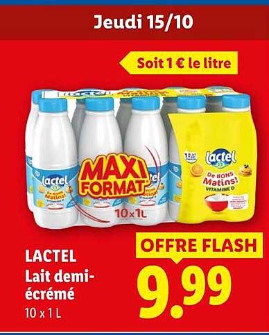 LACTEL Lait demi-écrémé 10 x 1 L