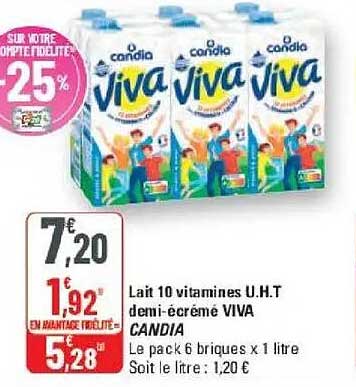 Lait 10 vitamines U.H.T demi-écrémé VIVA CANDIA