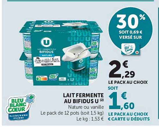 LAIT FERMENTE AU BIFIDUS U (x2) Nature ou vanille