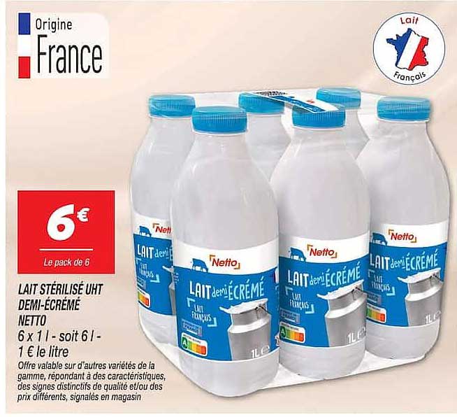 LAIT STÉRILISÉ UHT DEMI-ÉCRÉMÉ NETTO