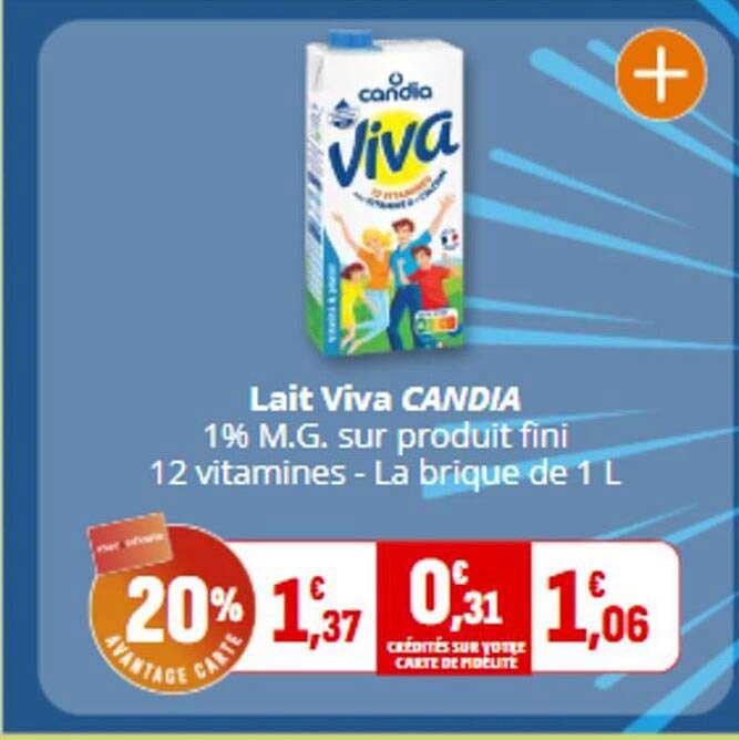 Lait Viva CANDIA 1% M.G. sur produit fini 12 vitamines - La brique de 1 L
