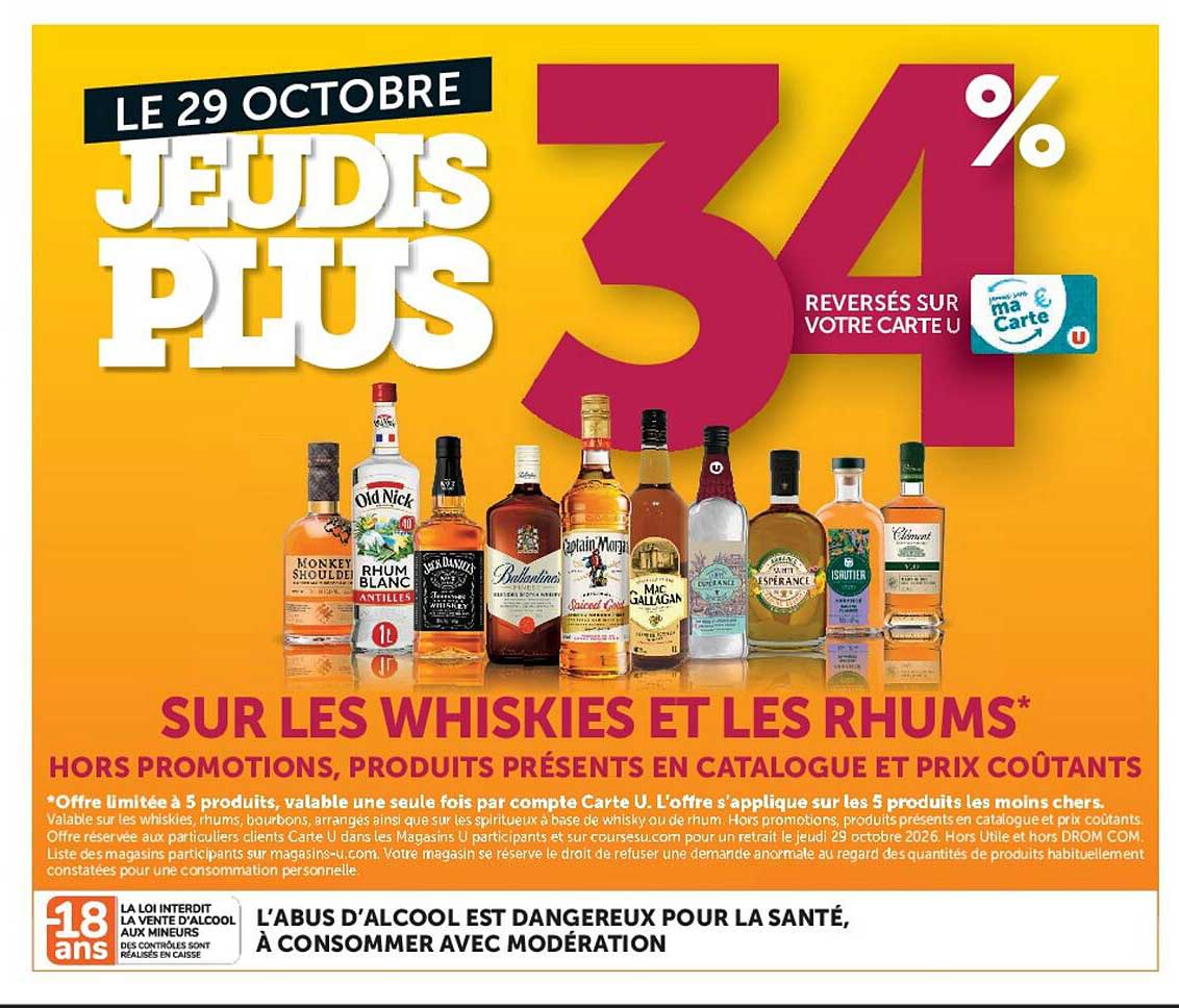 LE 29 OCTOBRE JEUDIS PLUS 34% REVERSÉS SUR VOTRE CARTE U