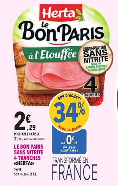 Le Bon Paris sans nitrite 4 tranches «Herta»