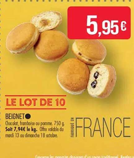 LE LOT DE 10 BEIGNET Chocolat, framboise ou pomme, 750 g