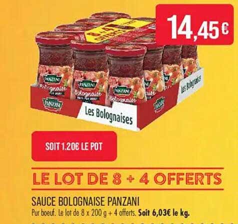 LE LOT DE 8 + 4 OFFERTS SAUCE BOLOGNAISE PANZANI