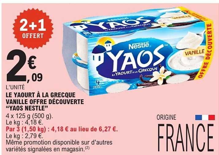 LE YAOURT À LA GRECQUE VANILLE OFFRE DÉCOUVERTE “YAOS NESTLÉ”