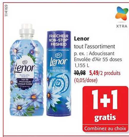 Lenor tout l’assortiment p. ex. Adoucissant Envolée d’Air 55 doses