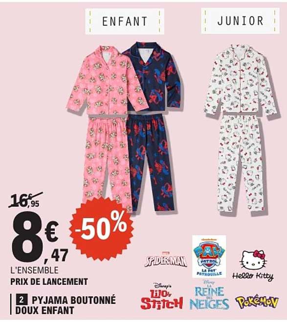L'ENSEMBLE PRIX DE LANCEMENT 2 PYJAMA BOUTONNÉ DOUX ENFANT