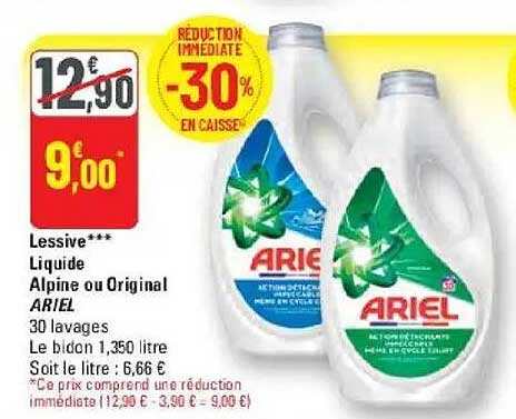 Lessive*** Liquide Alpine ou Original ARIEL