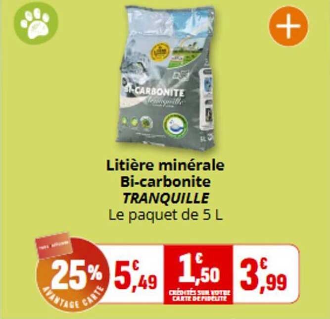 Litière minérale Bi-carbonite TRANQUILLE Le paquet de 5 L