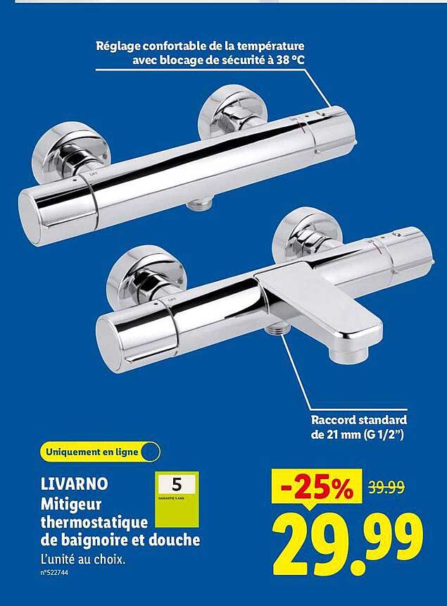 LIVARNO Mitigeur thermostatique de baignoire et douche