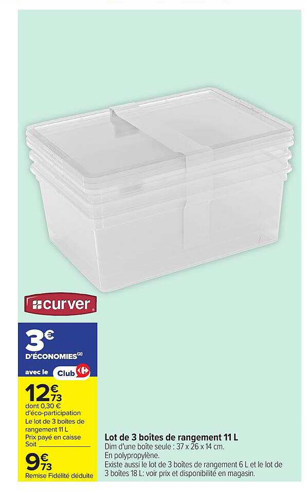 Lot de 3 boîtes de rangement 11 L
