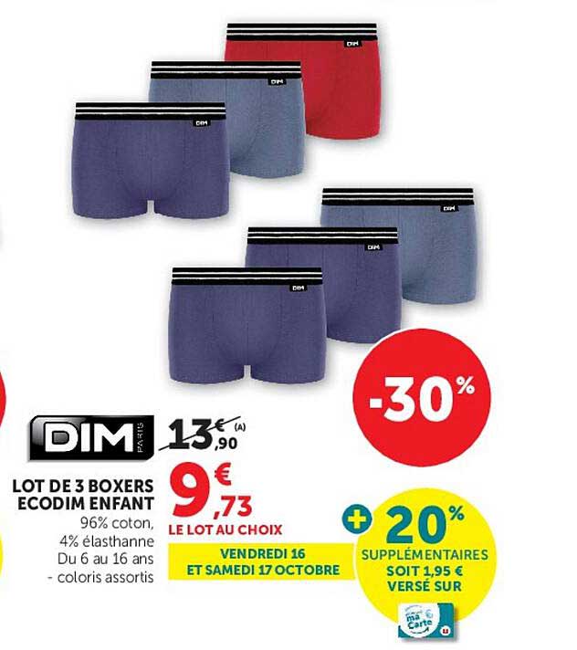 LOT DE 3 BOXERS ECODIM ENFANT