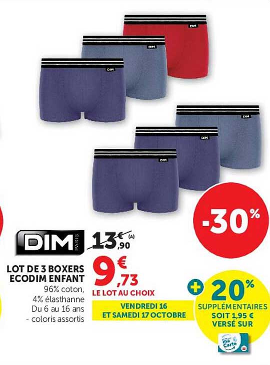 LOT DE 3 BOXERS ECODIM ENFANT