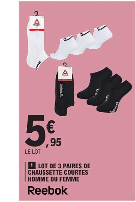 LOT DE 3 PAIRES DE CHAUSSETTE COURTES HOMME OU FEMME Reebok