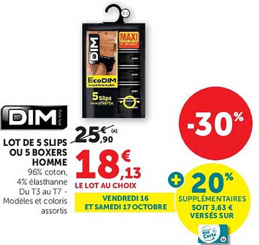LOT DE 5 SLIPS OU 5 BOXERS HOMME