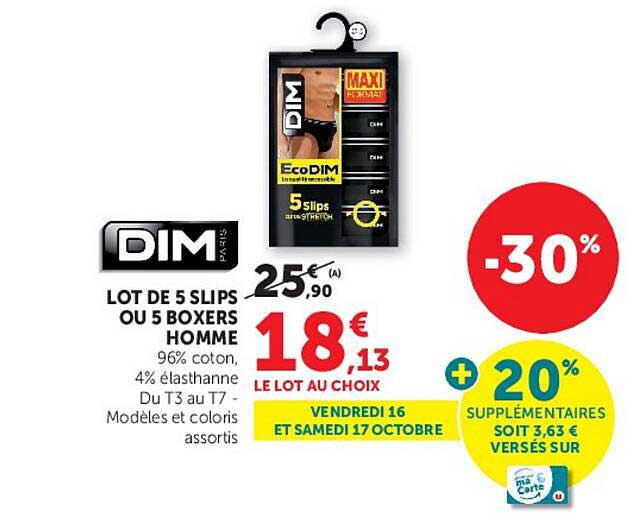 LOT DE 5 SLIPS OU 5 BOXERS HOMME