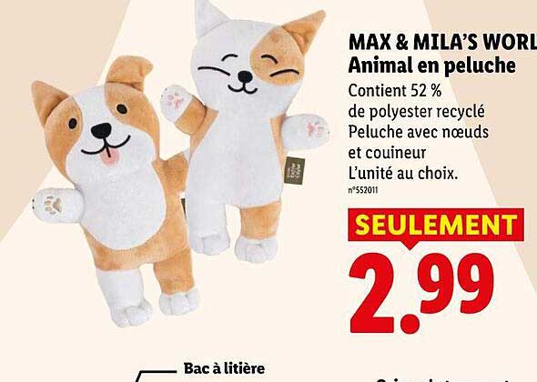 MAX & MILA'S WORLD Animal en peluche