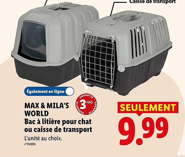 MAX & MILA'S WORLD Bac à litière pour chat ou caisse de transport