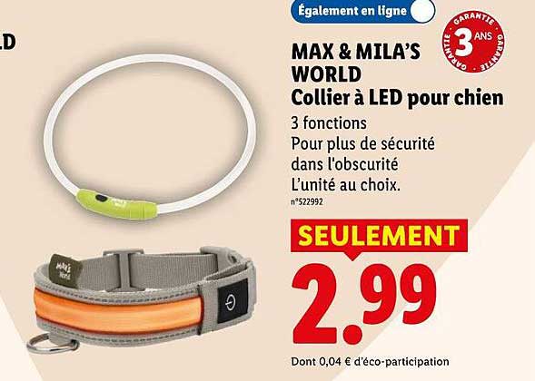 MAX & MILA'S WORLD Collier à LED pour chien