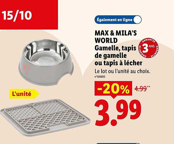 MAX & MILA’S WORLD Gamelle, tapis de gamelle ou tapis à lécher