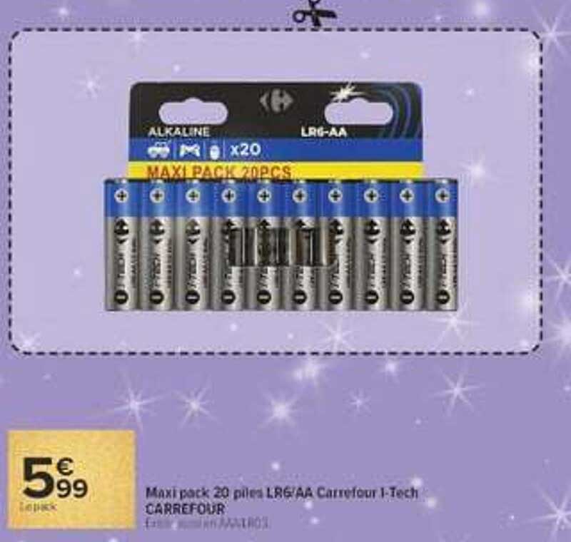 Maxi pack 20 piles LR6/AA Carrefour I-TECH