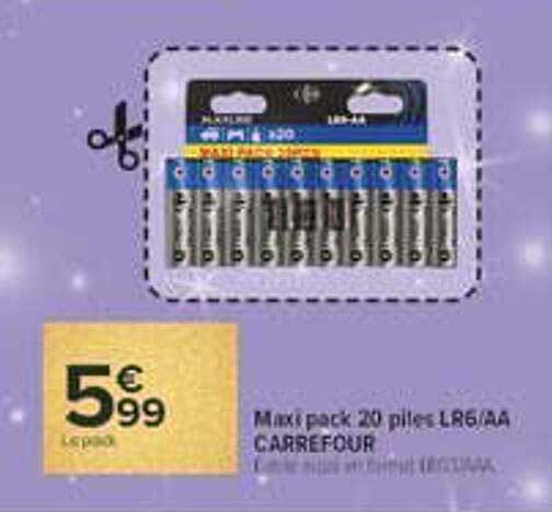Maxi pack 20 piles LR6/AA CARREFOUR