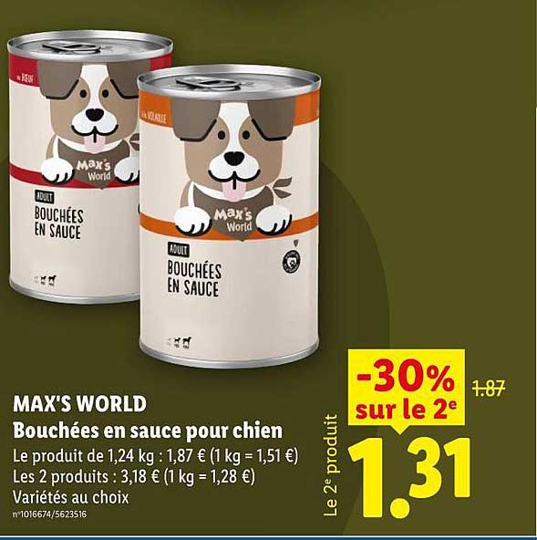 MAX'S WORLD Bouchées en sauce pour chien