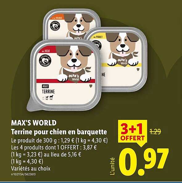 MAX'S WORLD Terrine pour chien en barquette