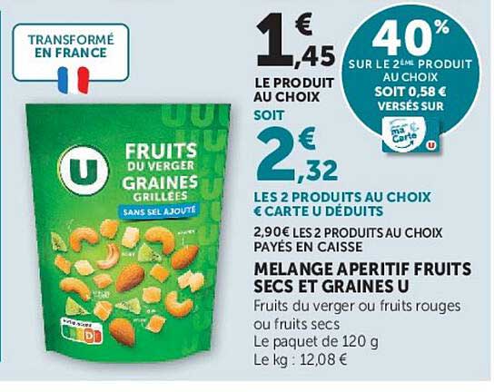 MELANGE APERITIF FRUITS SECS ET GRAINES U