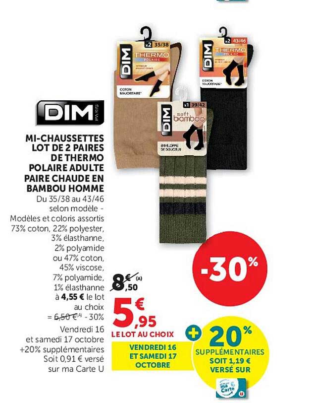 MI-CHAUSSETTES LOT DE 2 PAIRES DE THERMO POLAIRE ADULTE PAIRE CHAUDE EN BAMBOO HOMME