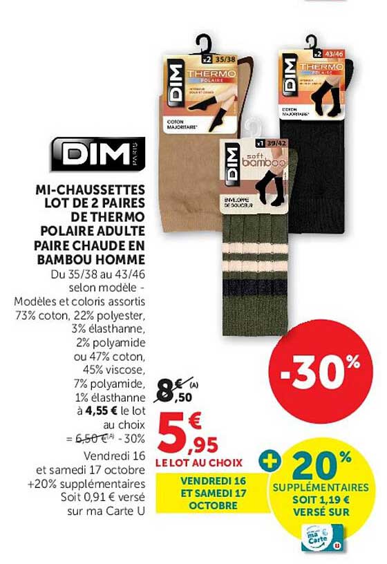 MI-CHAUSSETTES LOT DE 2 PAIRES DE THERMO POLAIRE ADULTE PAIRE CHAUDE EN BAMBOU HOMME