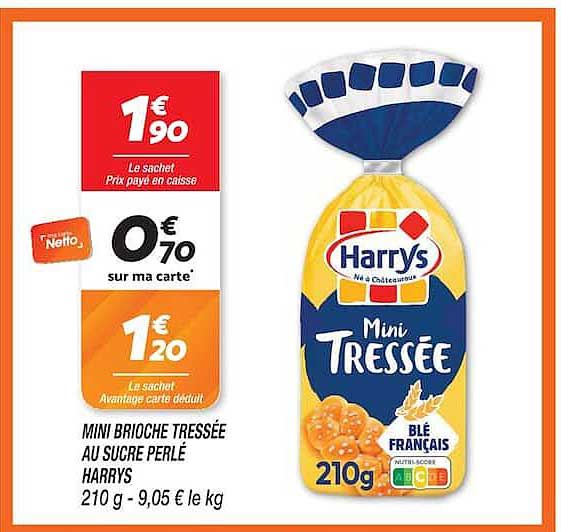 MINI BRIOCHE TRESSÉE AU SUCRE PERLÉ HARRY'S 210 g - 9,05 € le kg