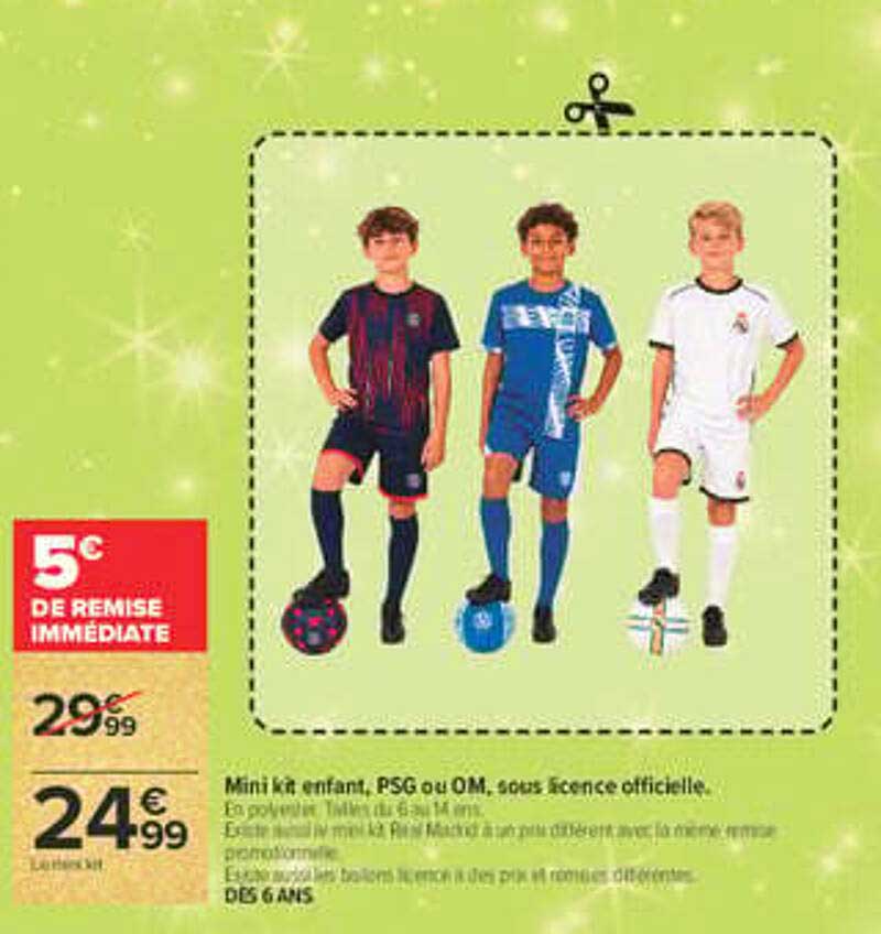 Mini kit enfant, PSG ou OM, sous licence officielle.