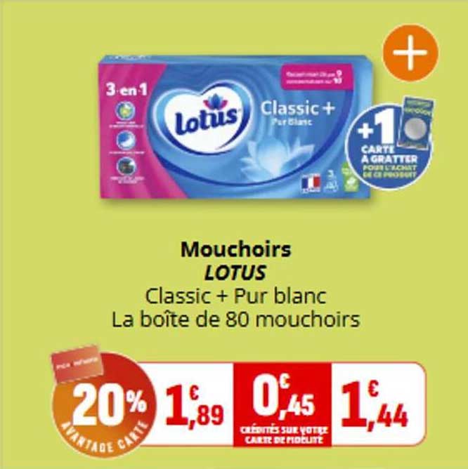 Mouchoirs LOTUS Classic + Pur blanc La boîte de 80 mouchoirs
