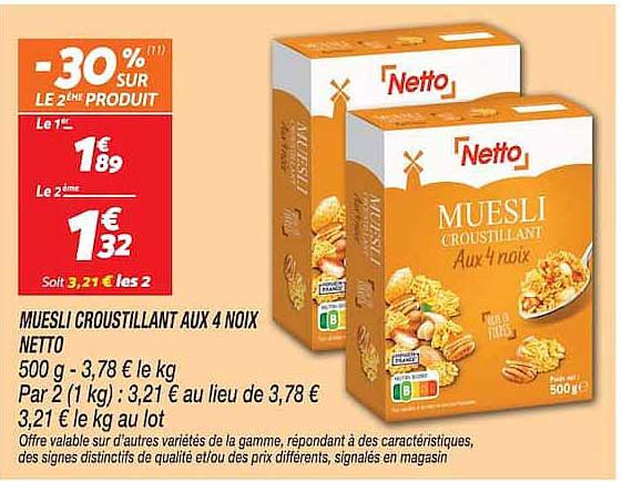 MUESLI CROUSTILLANT AUX 4 NOIX NETTO