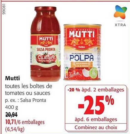 Mutti toutes les boîtes de tomates ou sauces p. ex. : Salsa Pronta 400 g -25%