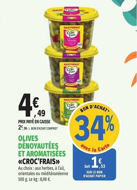 OLIVES DÉNOYAUTÉES ET AROMATISÉES «CROC’FRAIS»