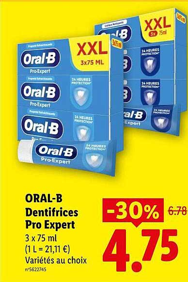 ORAL-B Dentifrices Pro Expert 3 x 75 ml (1 L = 21,11 €) Variétés au choix