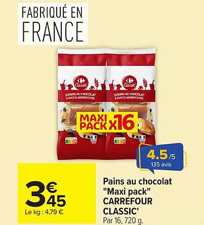 Pains au chocolat "Maxi pack" CARREFOUR CLASSIC'